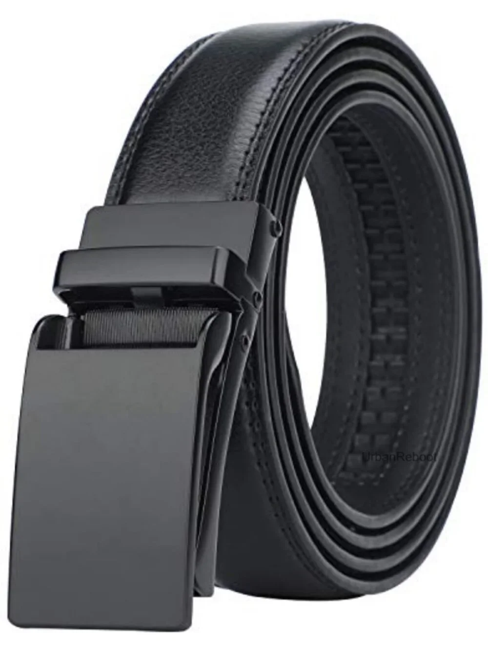 Genuine Leather Ratchet Dress Belt with Automatic Click Buckle